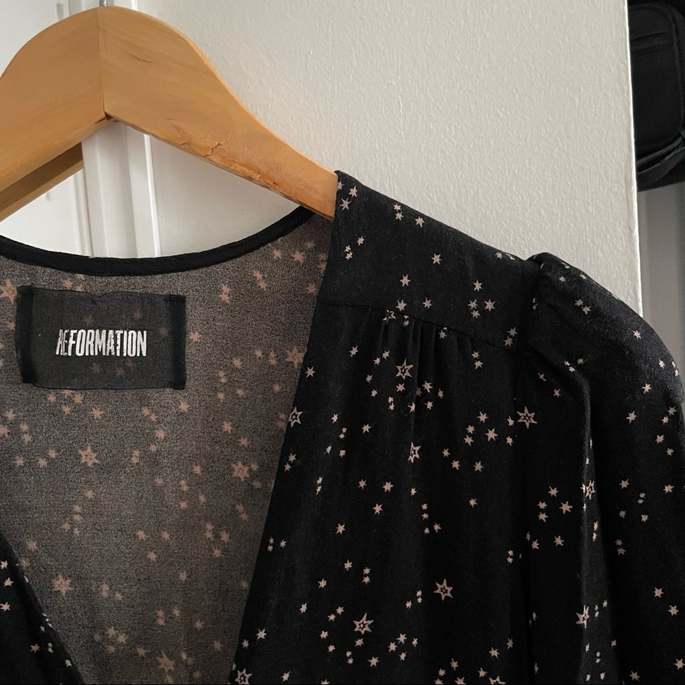 Reformation Black Star Print Courtney Mini Dress - Picture 3 of 5